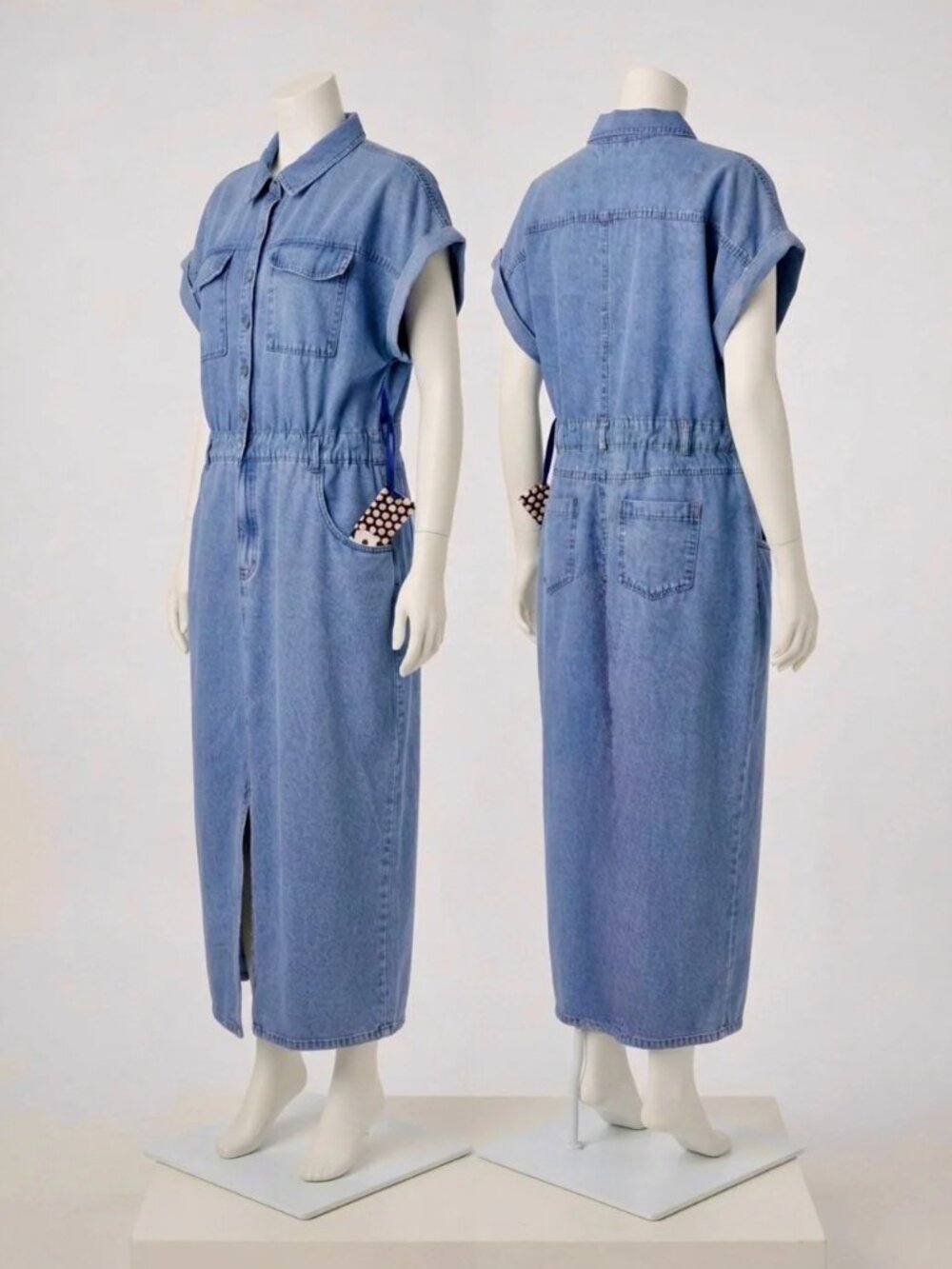 Given Kale Short Sleeve Denim Maxi Dress with Front Split (Size XL) - NEW!!! - Picture 3 of 11